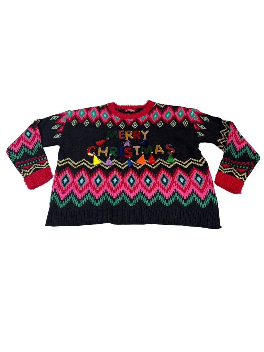 Ugly Christmas Sweater Blizzard Bay Womens L With Festive Tassels (G833)